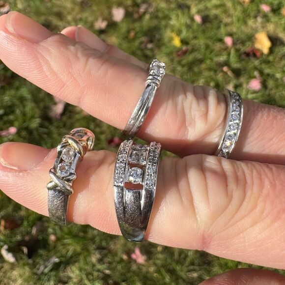 VINTAGE ESTATE LOT Sterling Silver DQ CZ Tennis Bracelet Rings Pendants Earrings - Picture 16 of 17